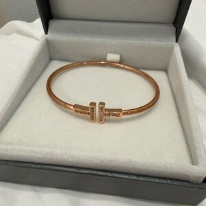 Rose Gold Open-Ended Pavé Bangle Bracelet